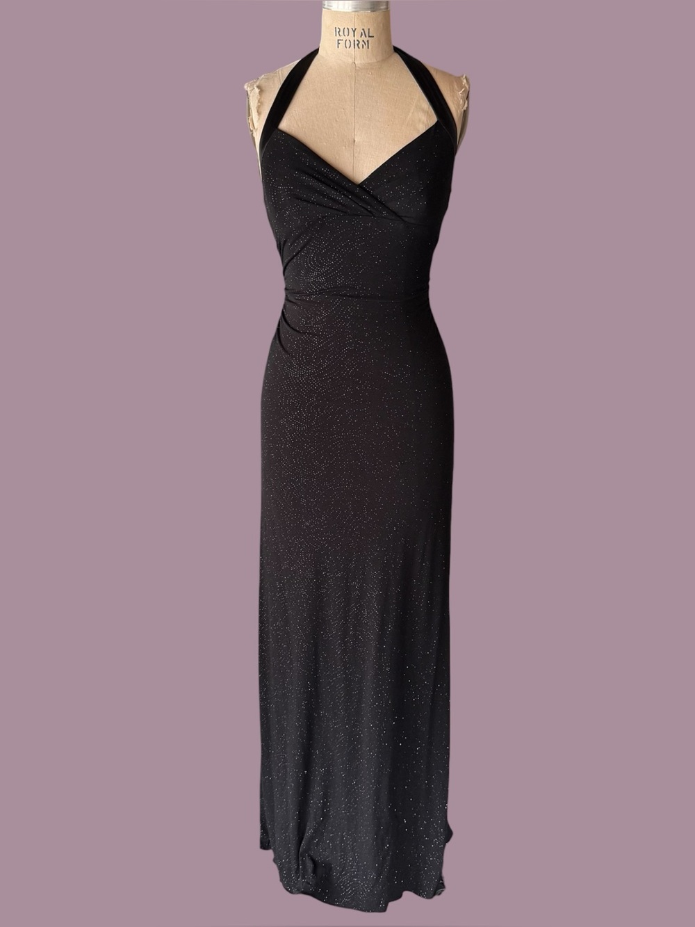 Vintage Y2K City Triangles Black Glitter Halter Maxi Dress